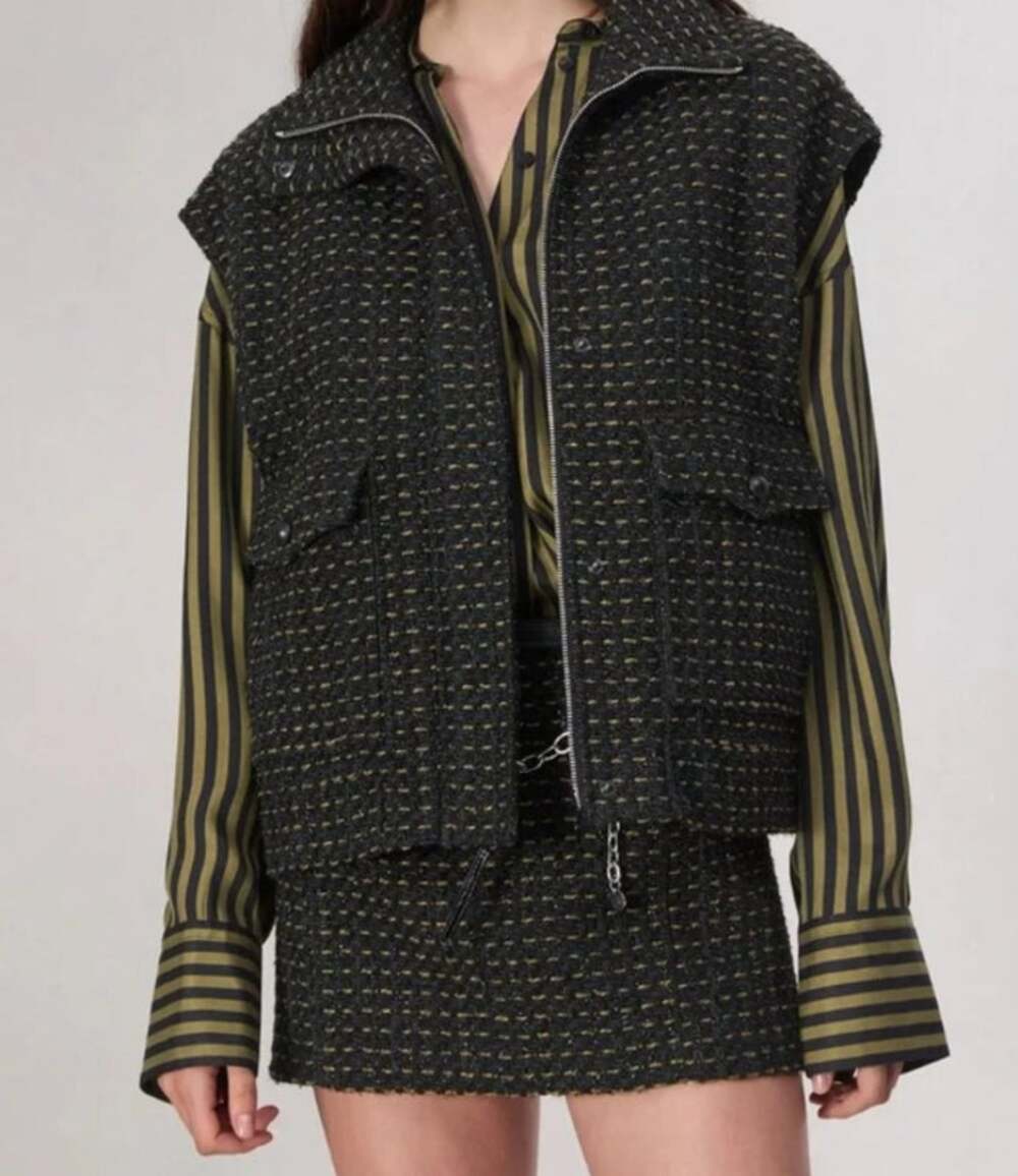 Rag & Bone Oversized Black Amina Tweed Vest,  Fits up to a size Med